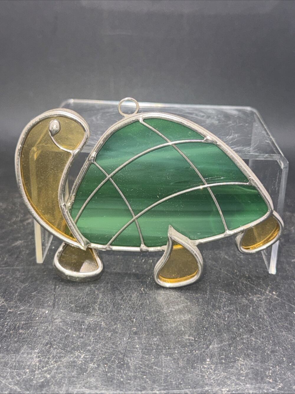 Stained Glass Turtle Suncatcher Green Amber Glass Hanging Window Decor